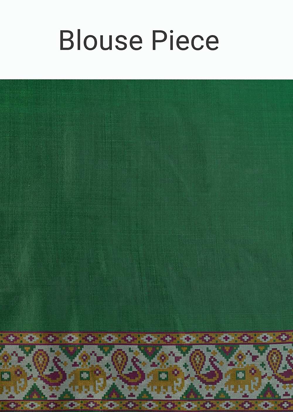 Green Handloom Katan Silk Banarasi Ikat Patola Weave Saree With Unstitched Blouse Piece