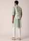 Green Jacket Kurta Set With All-Over Print For Men