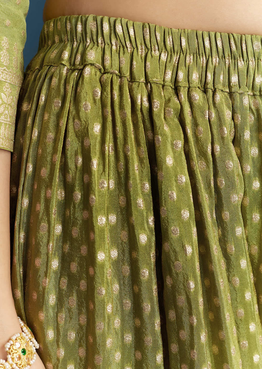 Green Jacquard Palazzo Suit With Banarasi Jacquard Weave