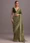Green Khaddi Georgette Bandhani Saree With Zari Jaal Motif Weave
