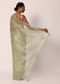Green Kora Silk Saree With Embroidered Zari Stripes And Unstitched Blouse Fabric