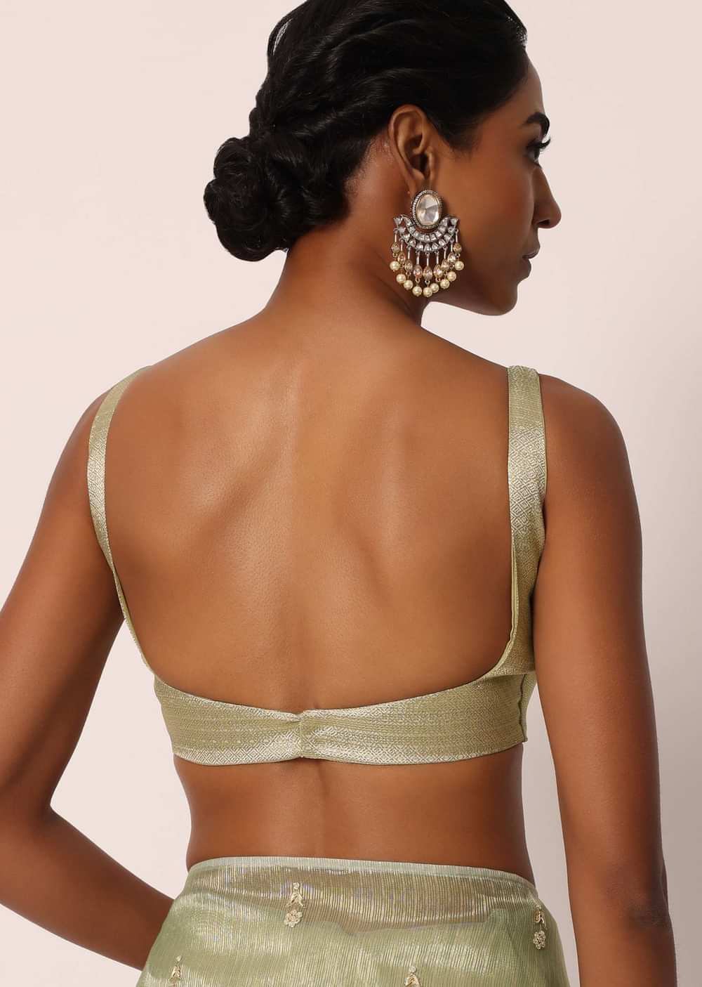 Green Kora Silk Saree With Embroidered Zari Stripes And Unstitched Blouse Fabric