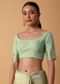 Green Kora Silk Saree With Thread Embroidered Motifs And Unstitched Blouse Piece