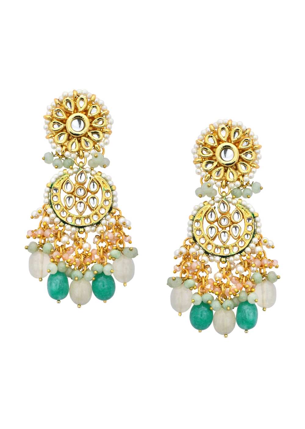 Green Kundan Choker Set With Beads And Pendant Drops