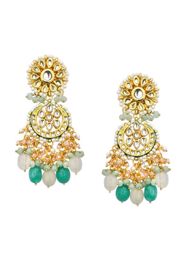 Green Kundan Choker Set With Beads And Pendant Drops