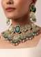 Green Kundan Choker Set With Carved Stones And Pink Beads