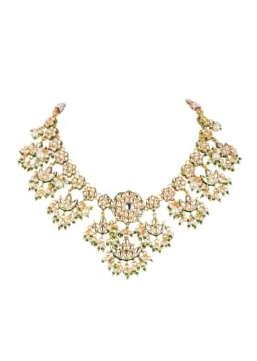 Green Kundan Necklace Set With Chandbalis In Mix Metal