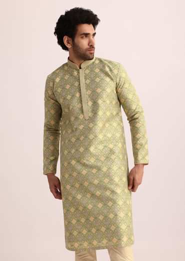 Green Kurta Set With Foil Print