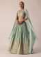 Green Lehenga Set In Brocade Silk With Floral Buttis