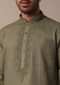 Green Linen Kurta With Intricate Yoke Work