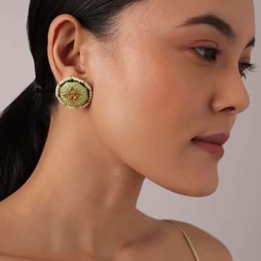 Green Meenakari Circular Studs