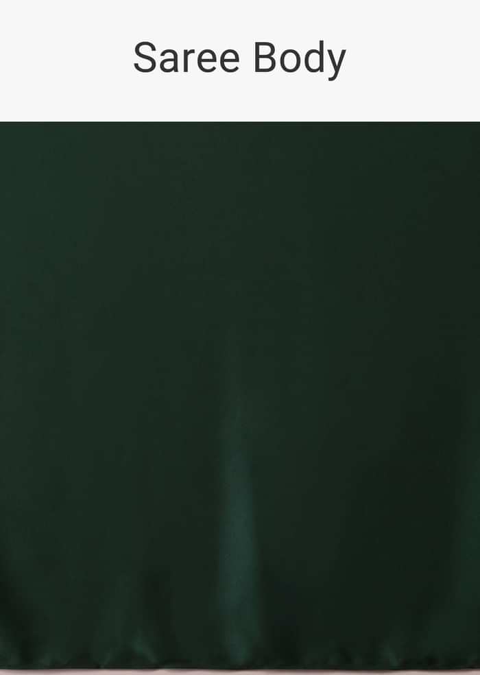 Deep Green Milano Satin Saree With V Neck Embroidered Crop Top