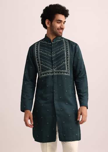 Green Mirror Embellished Kurta Set With Dupatta