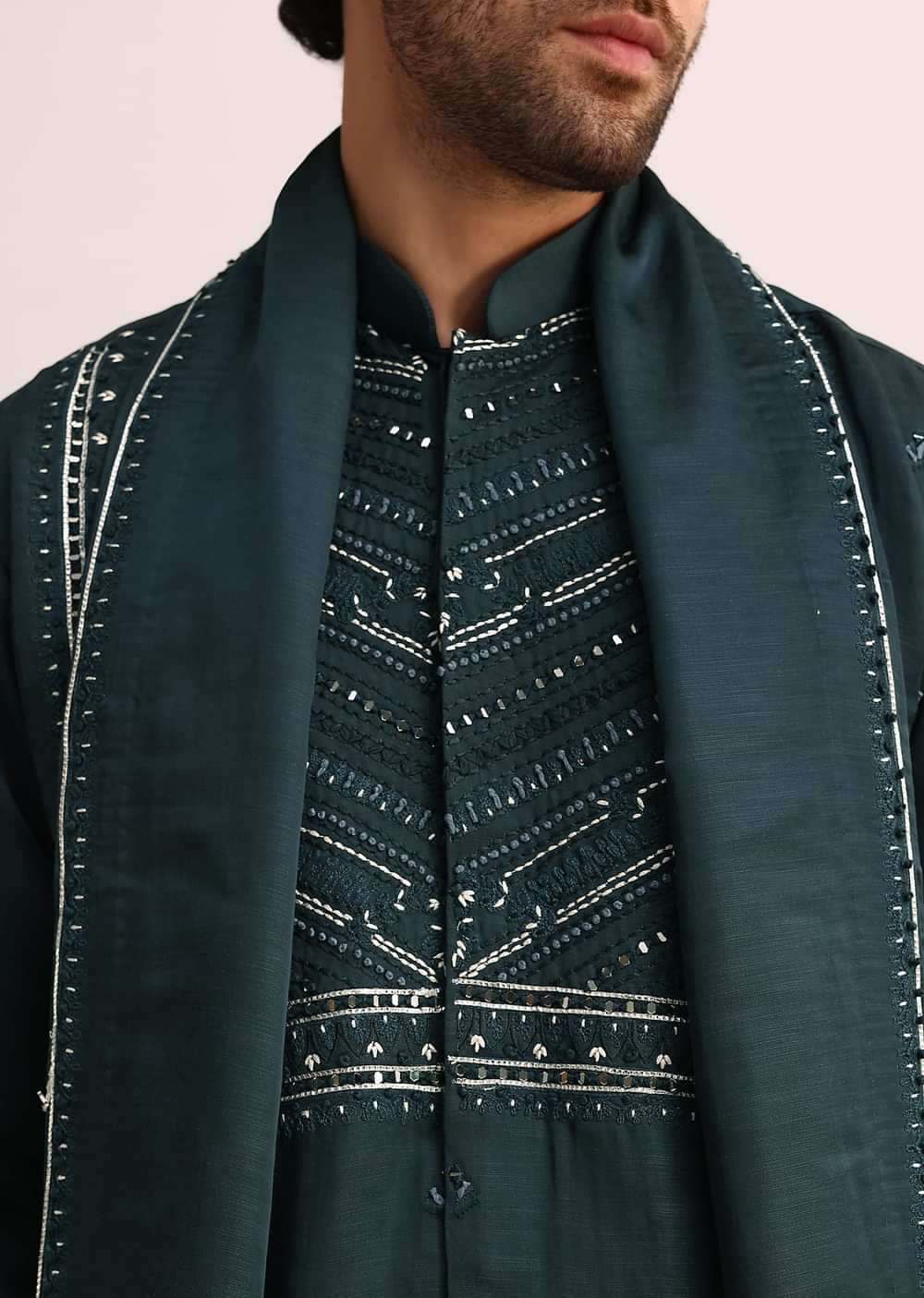 Green Mirror Embellished Kurta Set With Dupatta