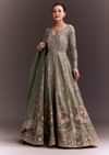 Green Ombre Embroidered Anarkali With Organza Dupatta