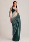 Green Ombre Saree With Sequins And Scallop Embroidery