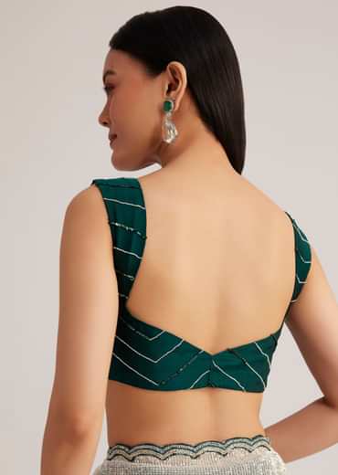 Green Ombre Saree With Sequins And Scallop Embroidery