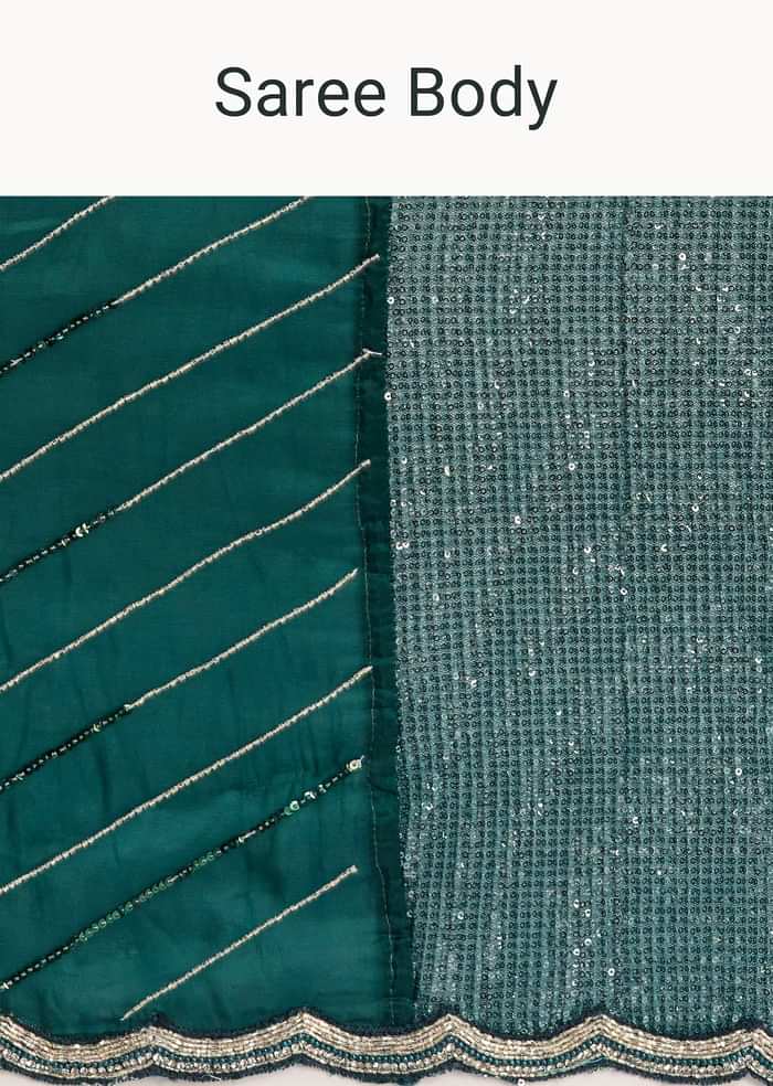 Green Ombre Saree With Sequins And Scallop Embroidery