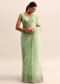 Green Organza Saree With Floral Thread Work Border And Unstitched Blouse