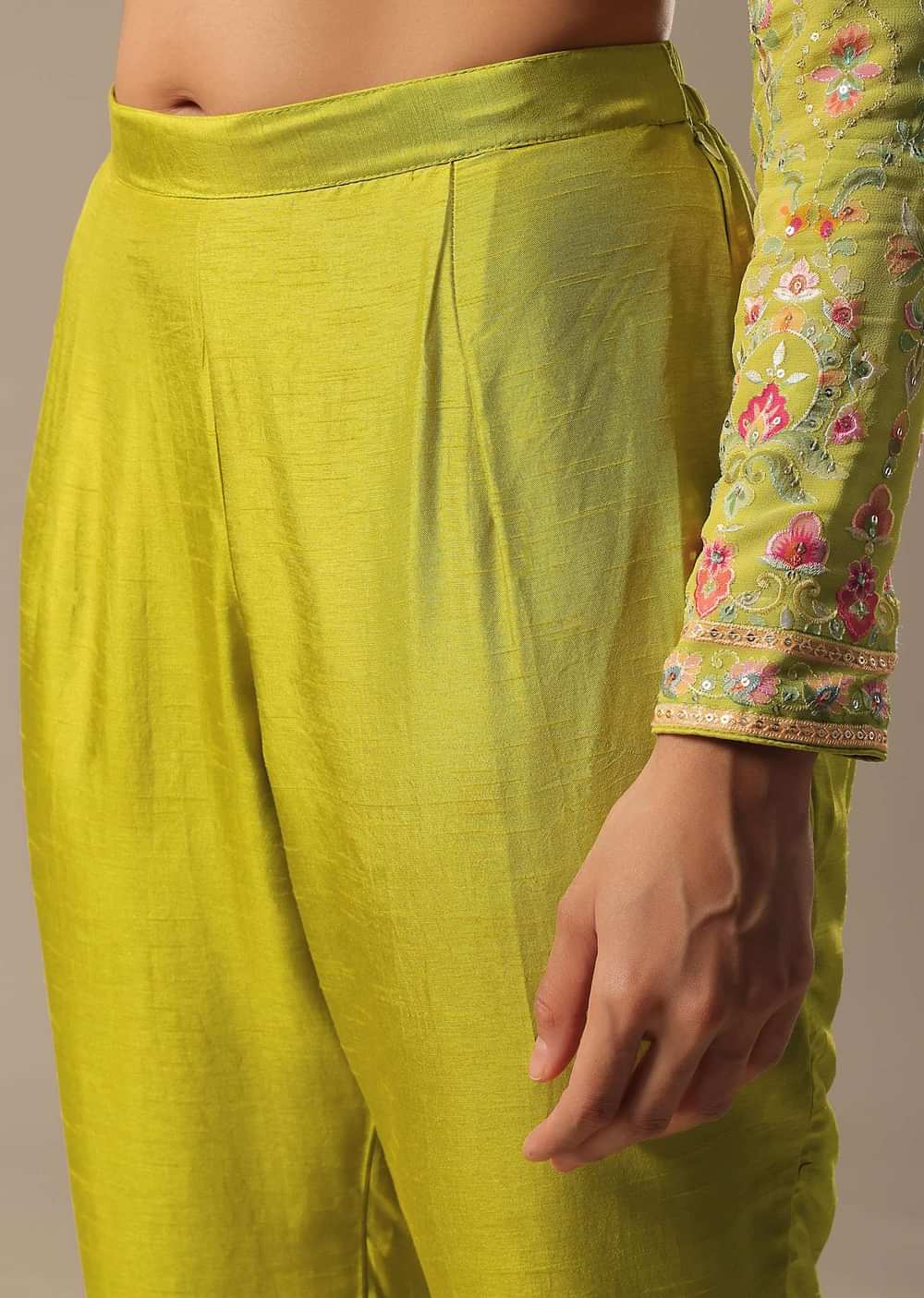 Green Pant Set With Sequin Work Kurta
