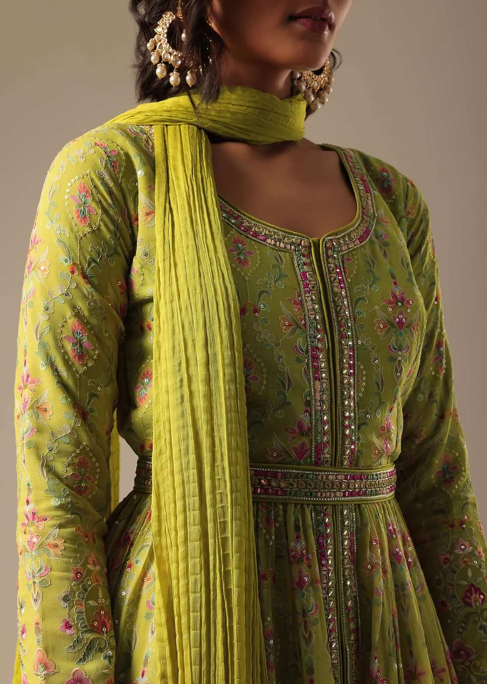 Green Pant Set With Sequin Work Kurta