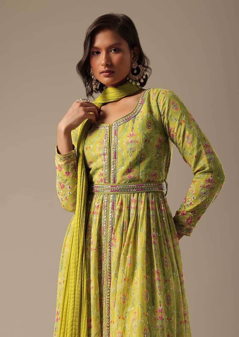 Green Pant Set With Sequin Work Kurta