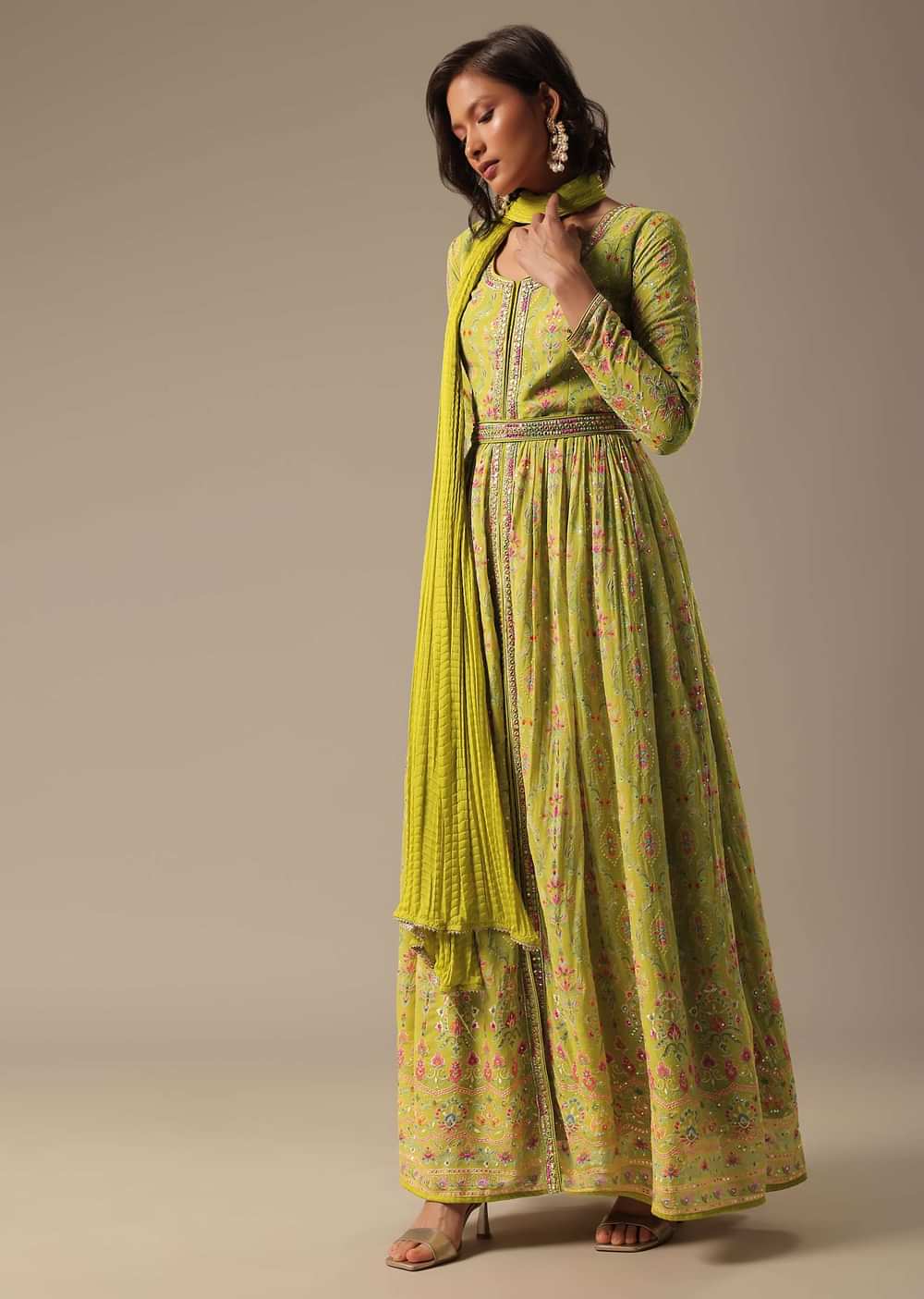 Green Pant Set With Sequin Work Kurta
