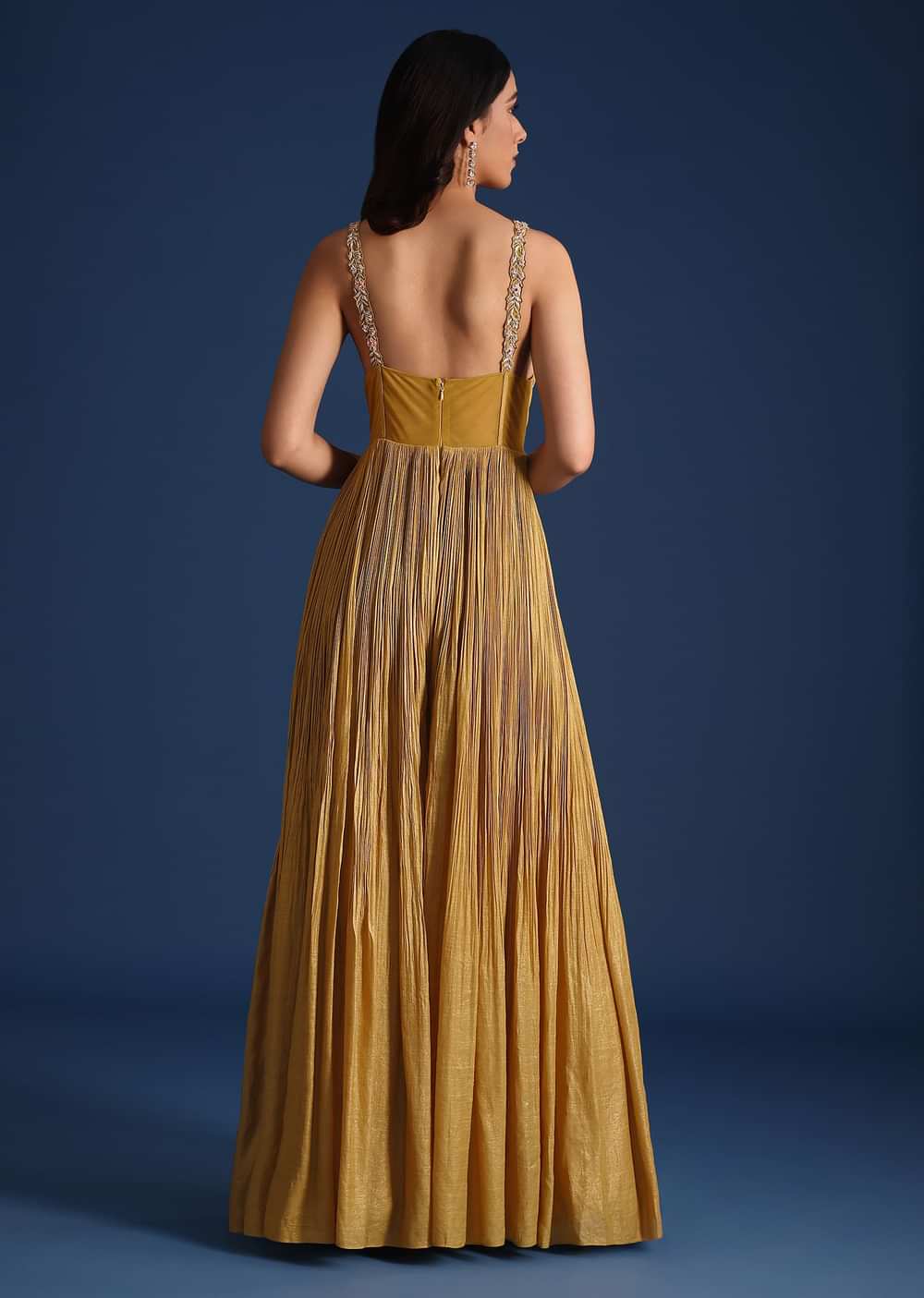 Green Pleated Jumpsuit With Cutdana Work