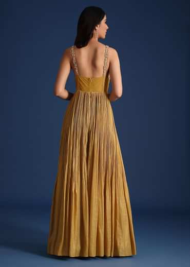 Green Pleated Jumpsuit With Cutdana Work