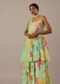 Green Printed Kurta Sharara Set With Printed Detail And Mirror Work