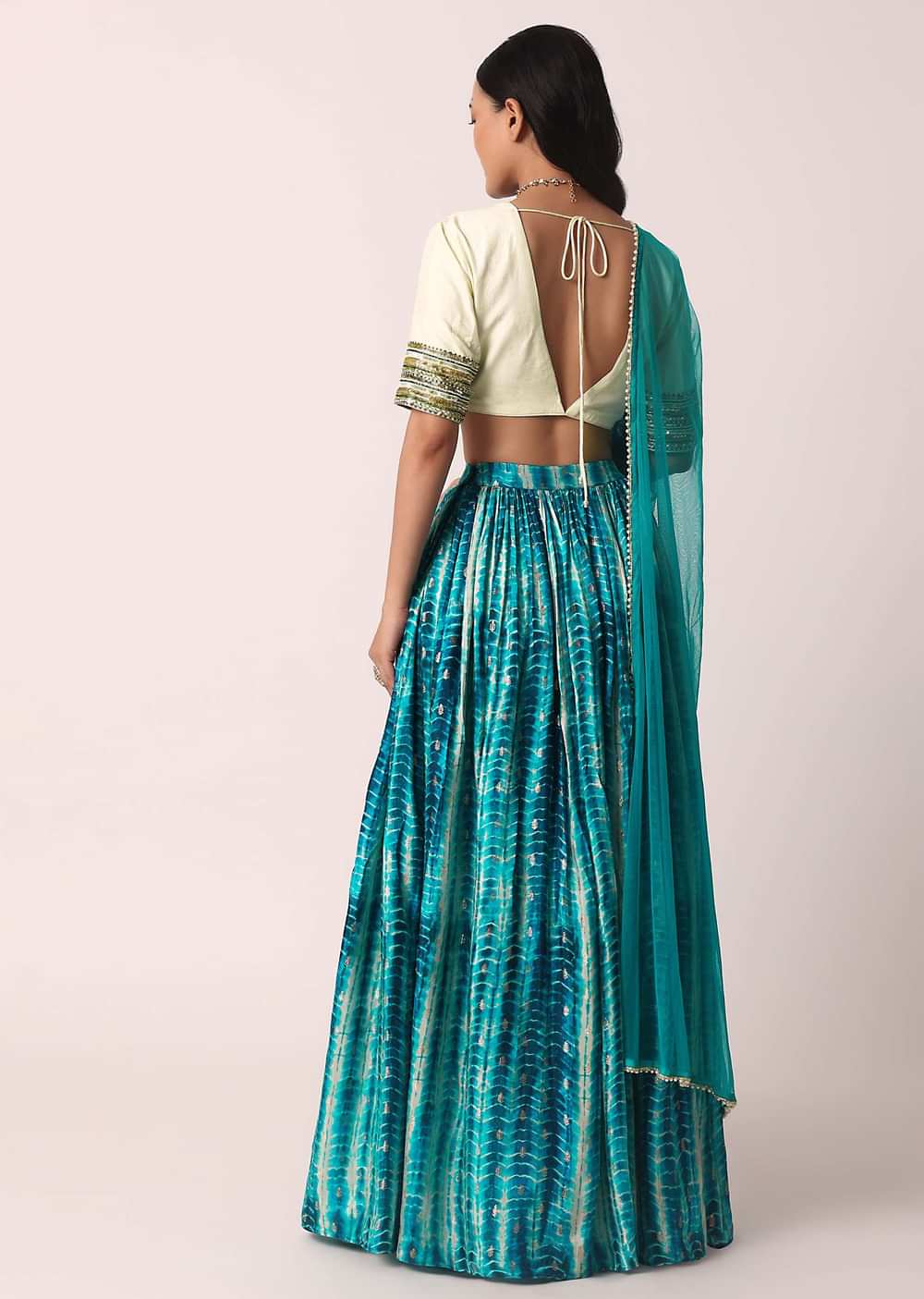 Blue Printed Lehenga Set With Cutdana Work