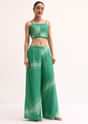 Green Printed Tussar Crop Top And Palazzo Set