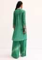 Green Printed Tussar Crop Top And Palazzo Set