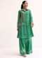 Green Printed Tussar Crop Top And Palazzo Set