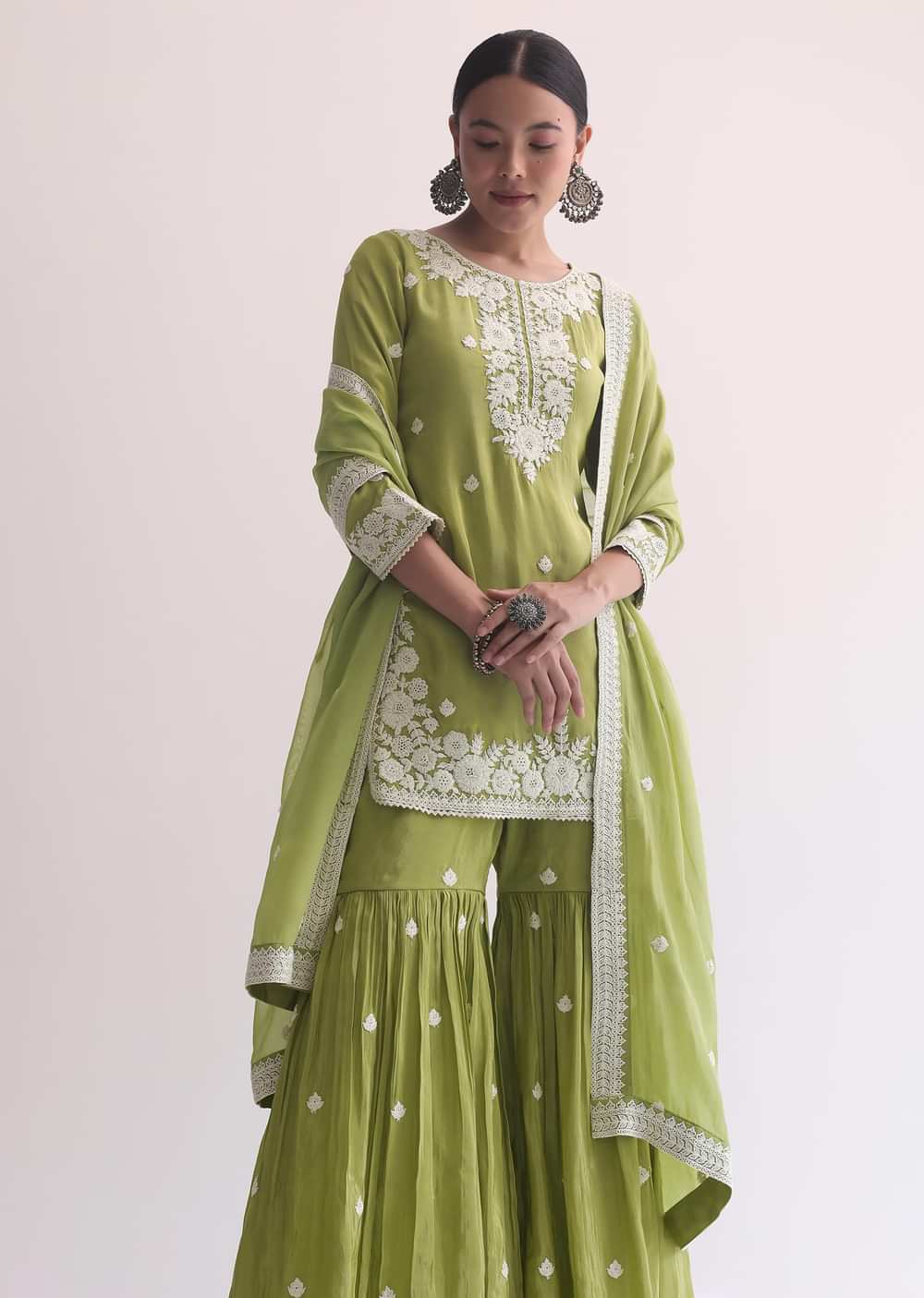 Grey Sequin Embroidered Sharara Set