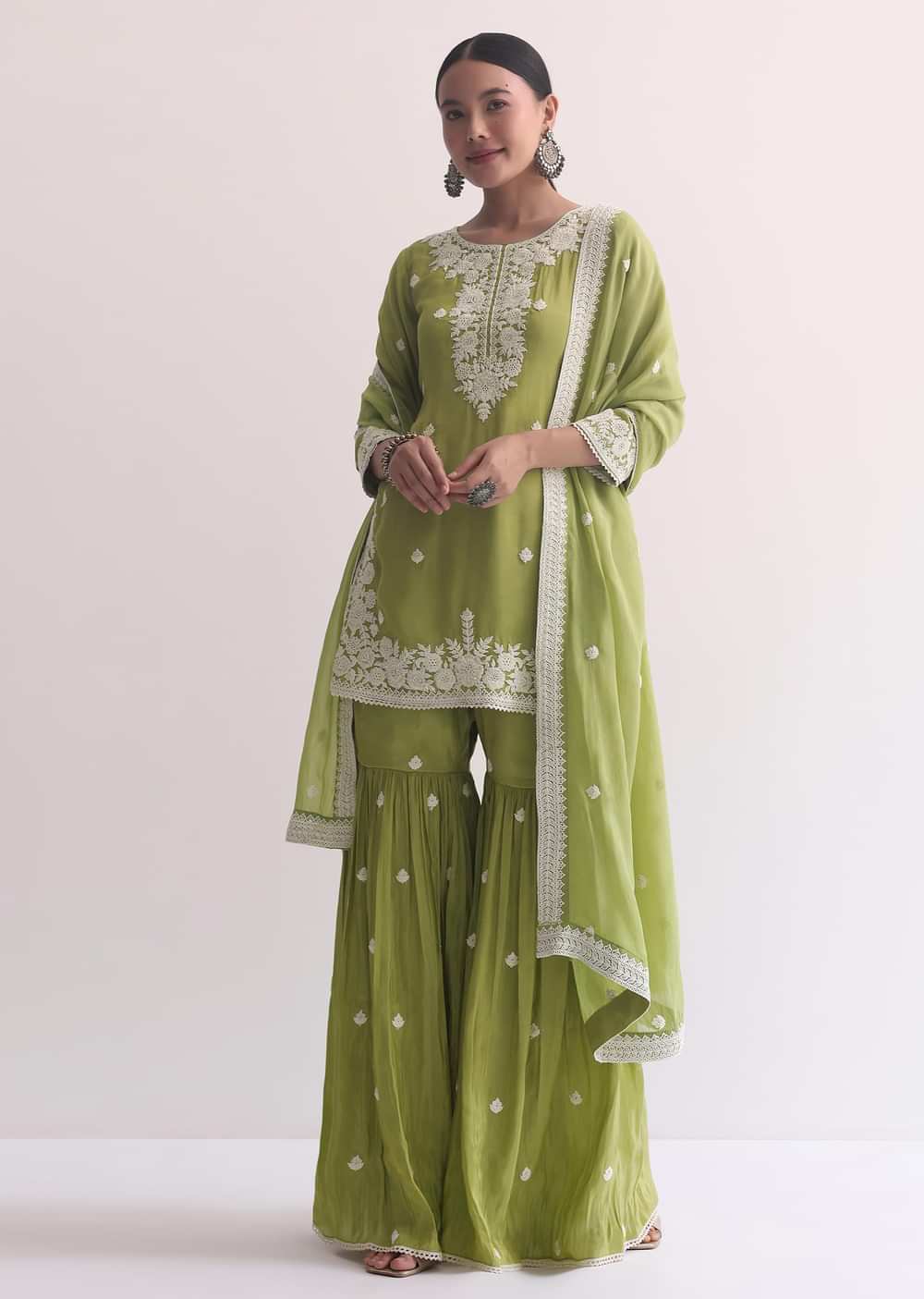 Grey Sequin Embroidered Sharara Set
