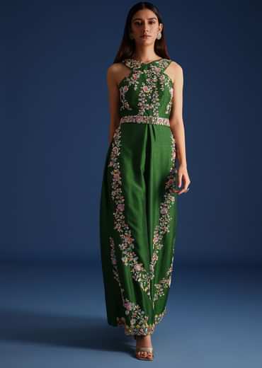 Green Resham Work Jumpsuit