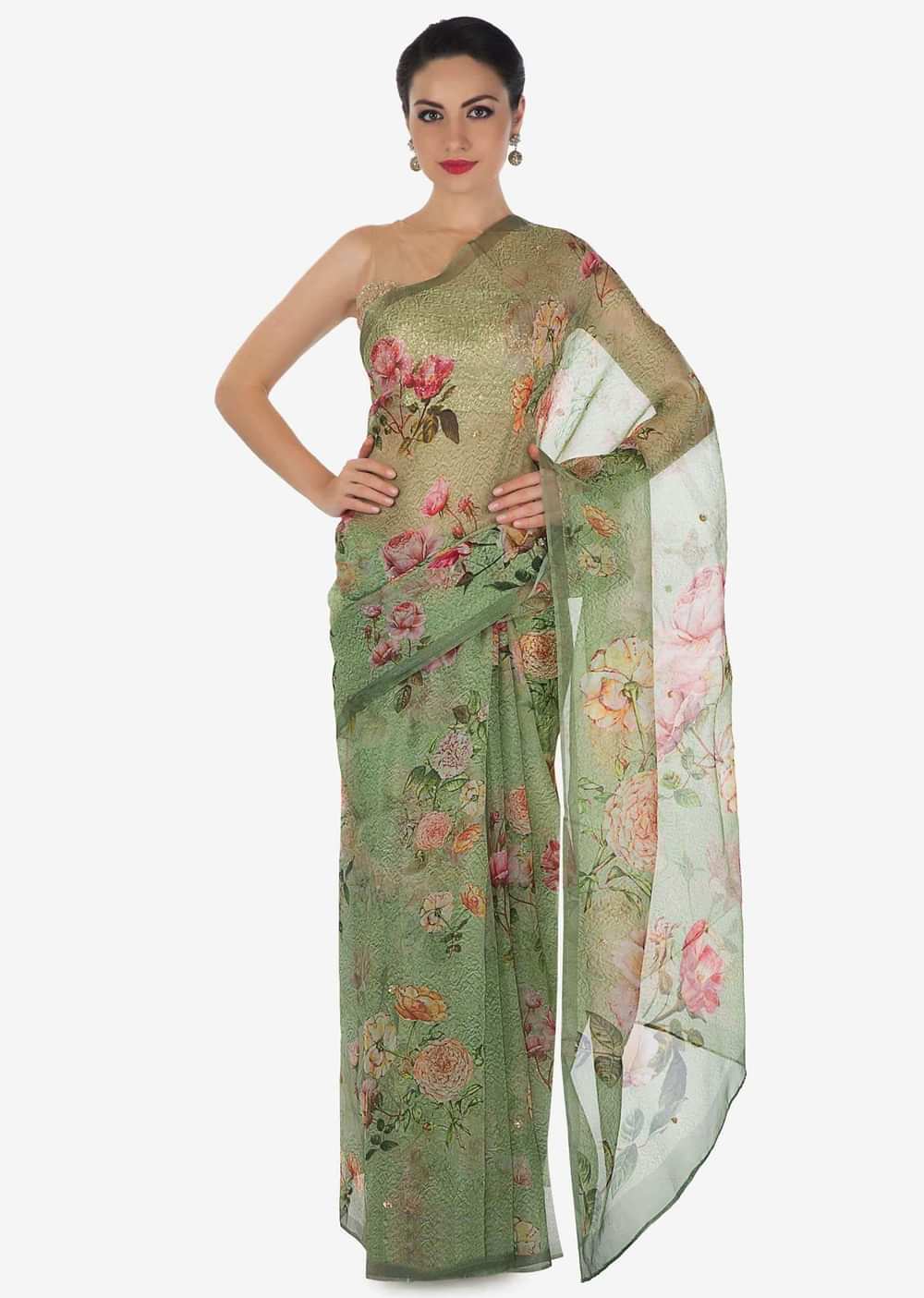 Green saree features in tissue silk with sequin embroidery only on Kalki - KALKI Fashion India