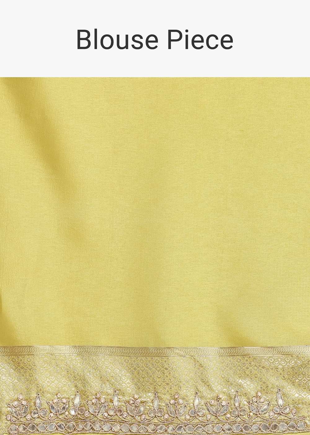 Green Saree In Dola Silk With Gota Work Pallu And Unstitched Blouse Fabric