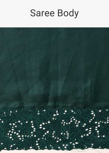 Green Saree In Organza With Lace Border And Unstitched Blouse Piece
