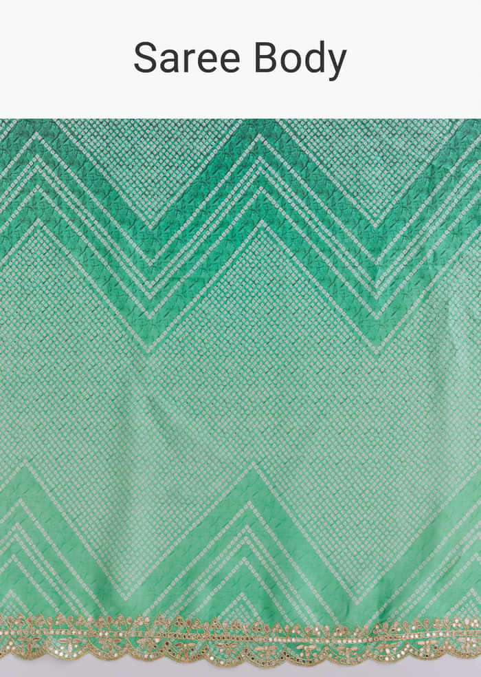 Green Satin Ombre Saree With Gota Patti Embroidery