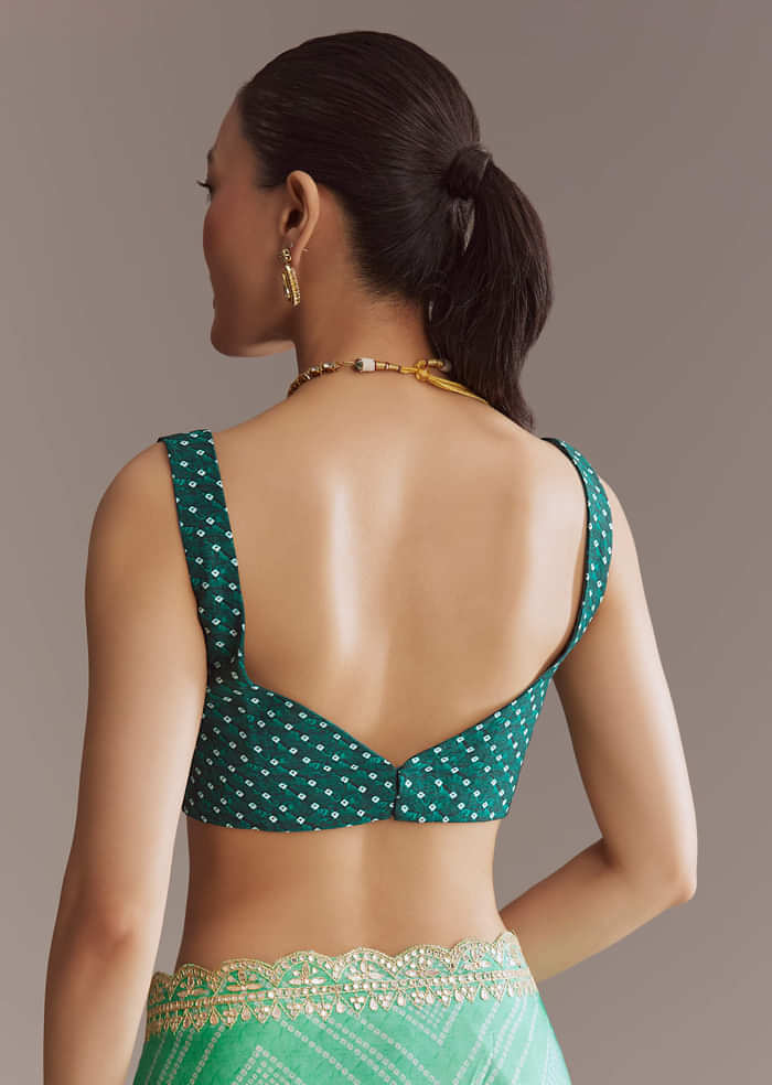 Green Satin Ombre Saree With Gota Patti Embroidery