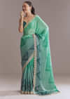 Green Satin Ombre Saree With Gota Patti Embroidery