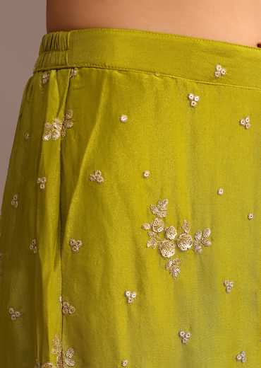Green Sequins Kurti Sharara With Chanderi Banarasi Dupatta