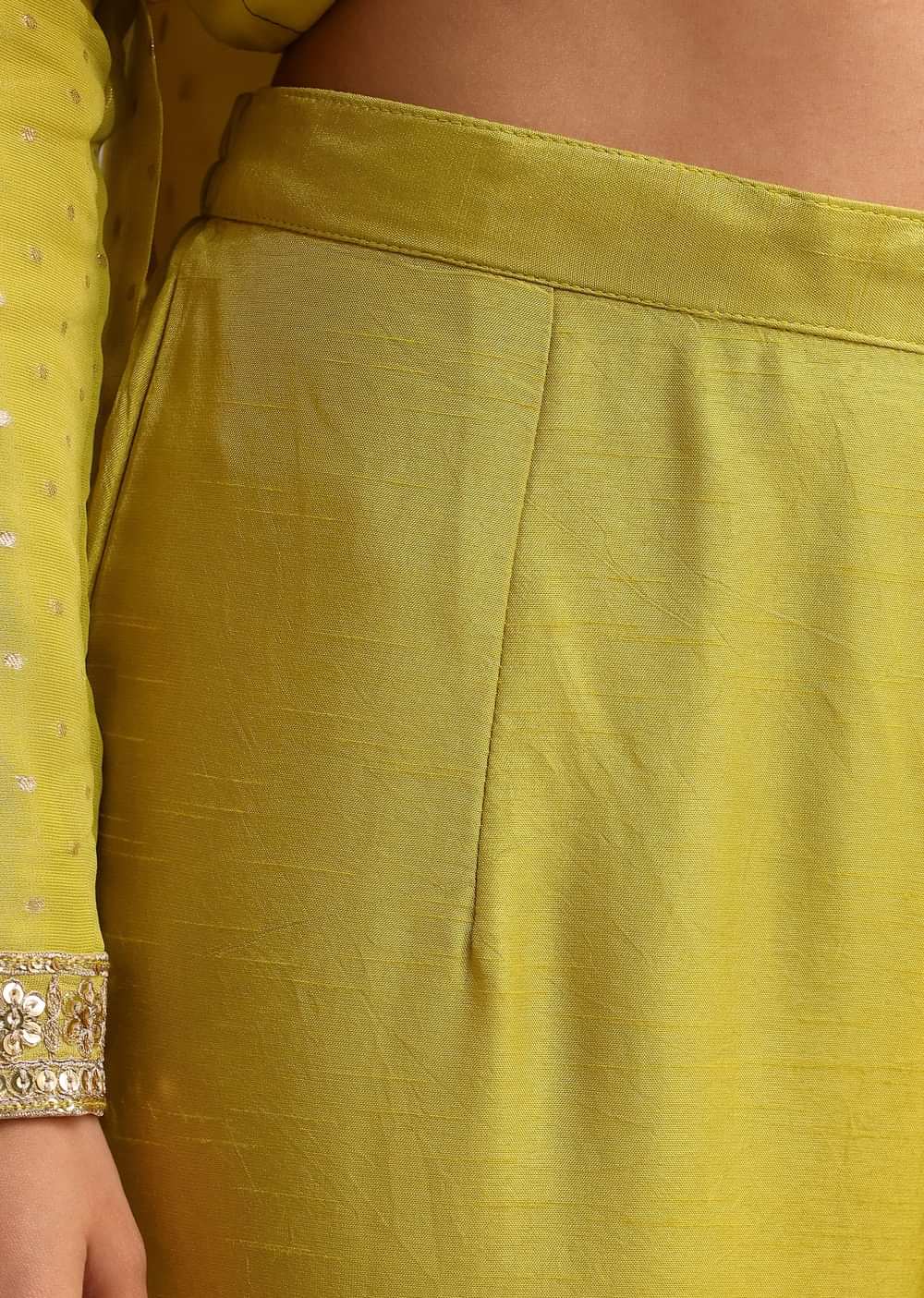 Green Sequins Work On Kurti Pant Set With Banarasi Weave Dupatta