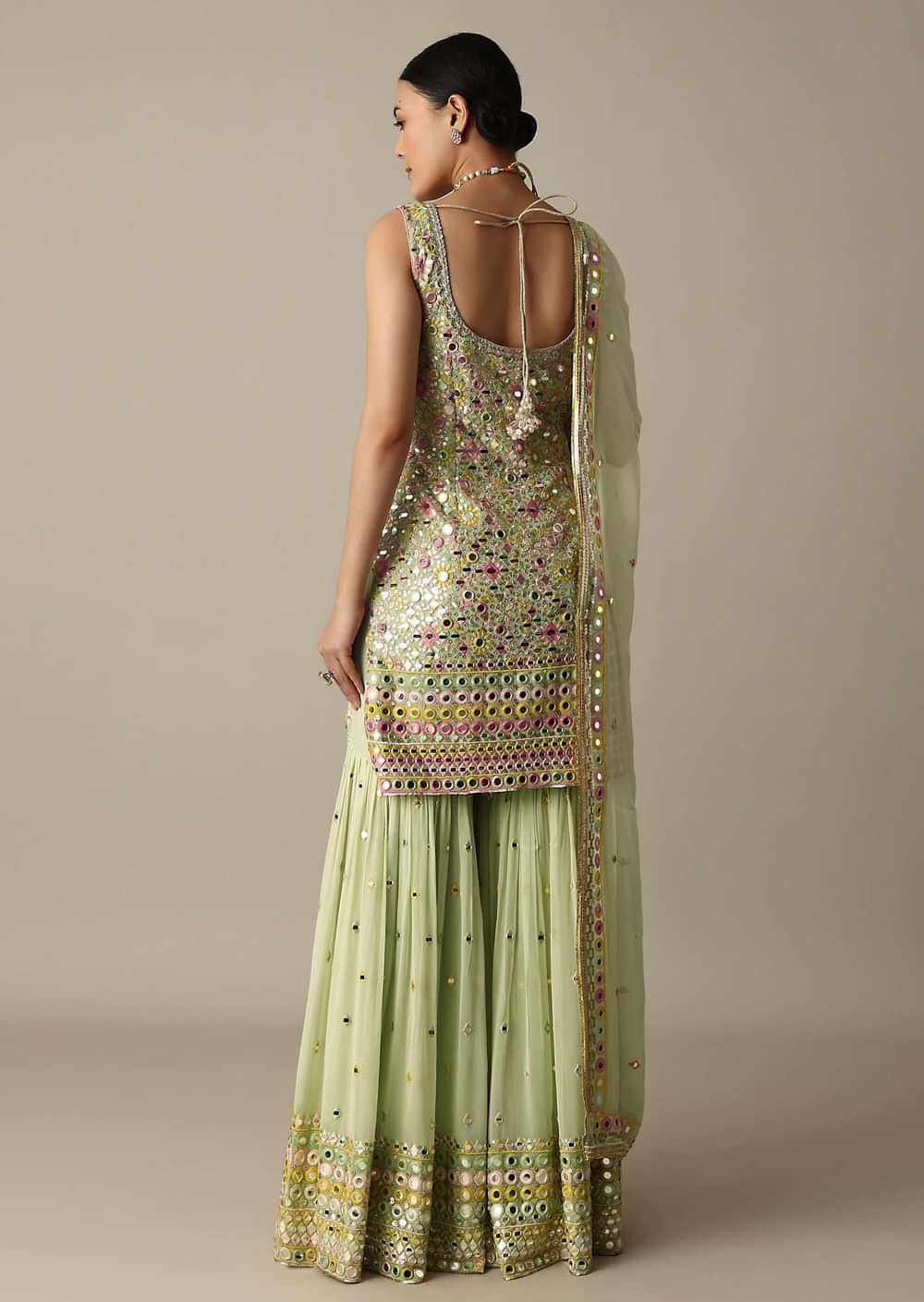 Green Sharara Set With Exquisite Mirror Work