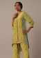 Green Shirt Collar Printed Short Kurta With Pants