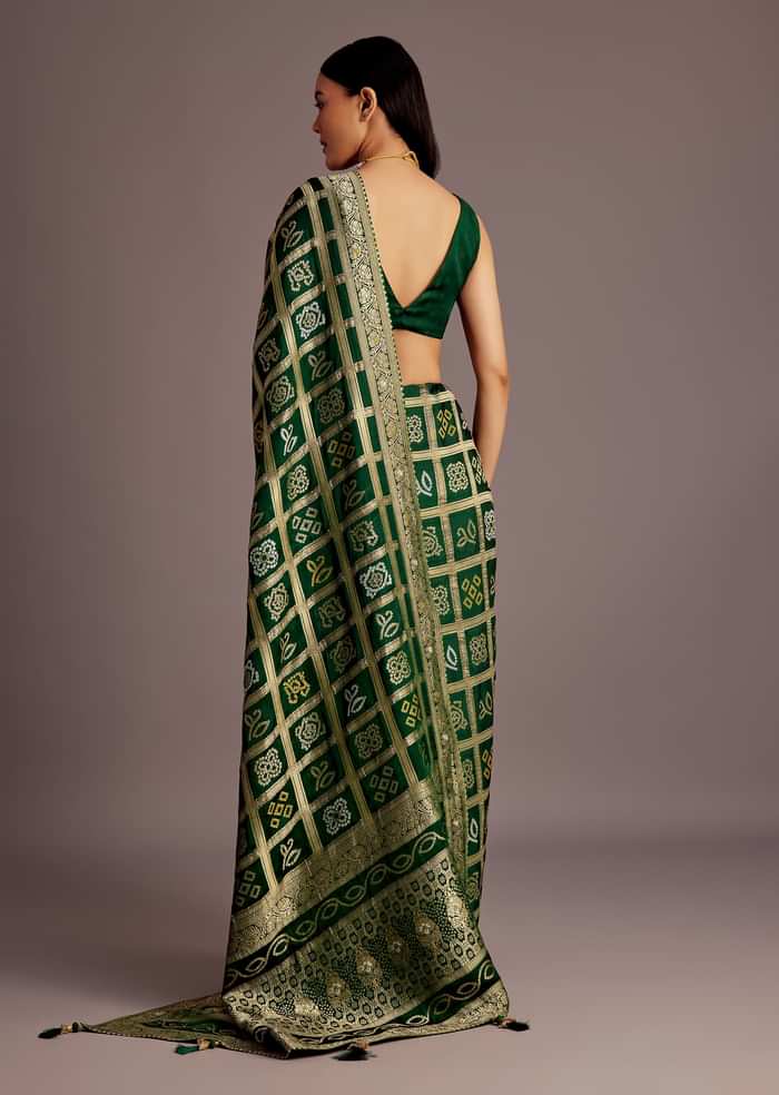 Green Silk Bandhani Woven Saree