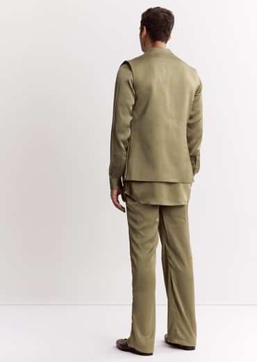 Green Silk Kurta Set With Gotta Embroidered Jacket