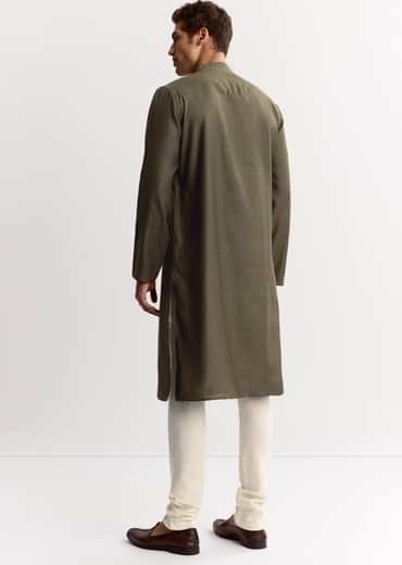 Green Silk Kurta Set With Resham And Embroidery